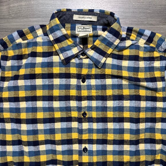 L.L. Bean Men's Scotch Plaid Flannel Shirt - Yellow/White/Navy - Picture 2 of 5